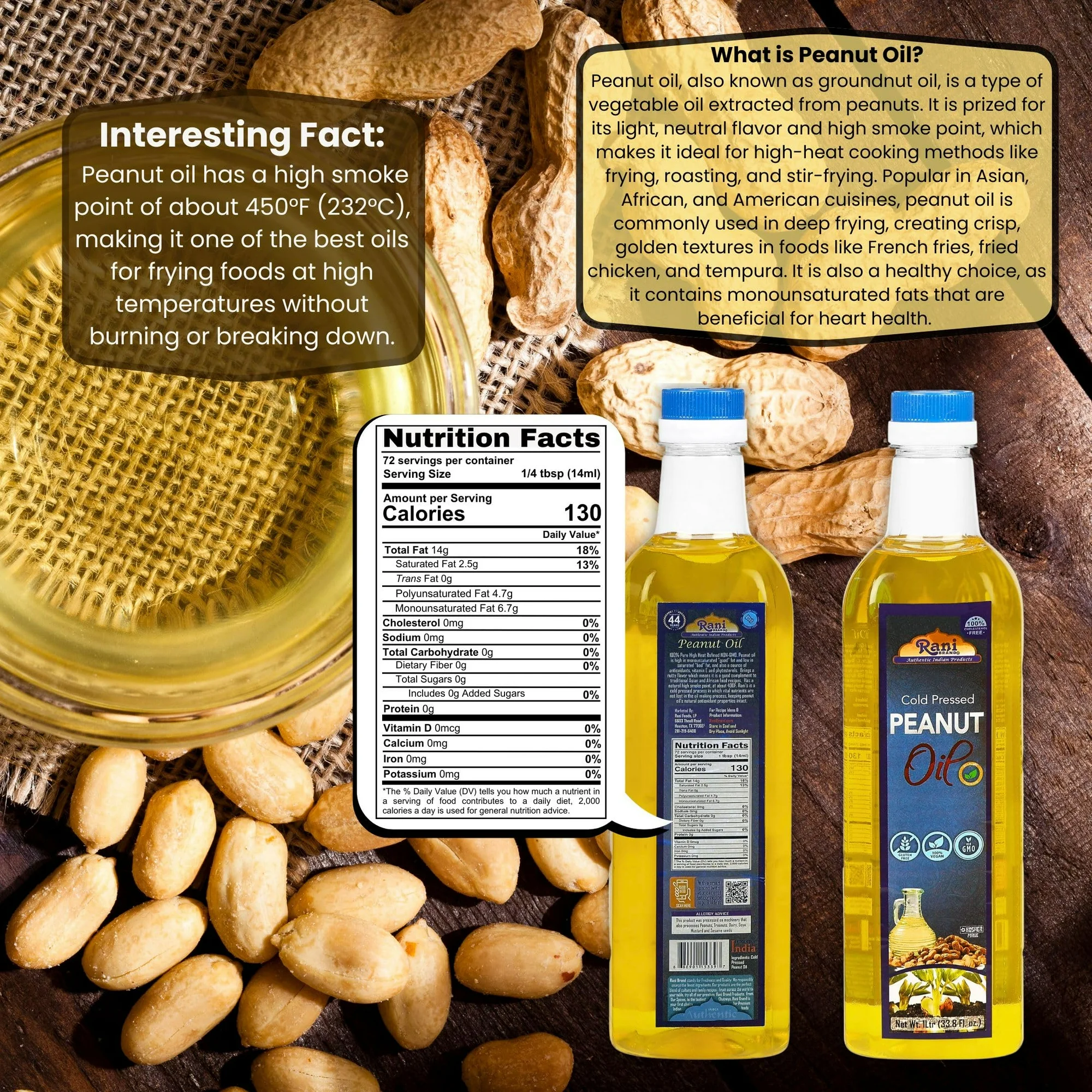 Rani Peanut Oil 33.8 Ounce (1 Liter) Cold Pressed - Image 3