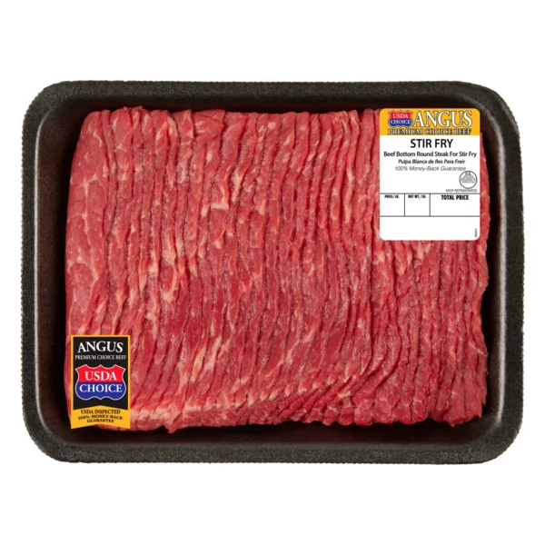 Bottom Round for Stir Fry, Choice Angus Beef, Tray, Fresh, 0.75 - 1.2 lb