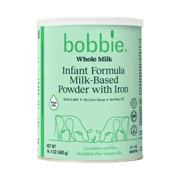 Bobbie Whole Milk Infant Formula for Everyday Feeding, Milk-Based Powder with 1.2mg Iron