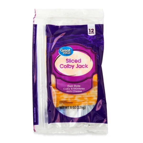 Great Value Colby Jack Deli Style Sliced Cheese, 8 oz Package, 12 Slices