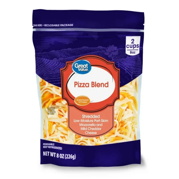 Great Value Shredded Pizza Cheese Blend, 8 oz Bag