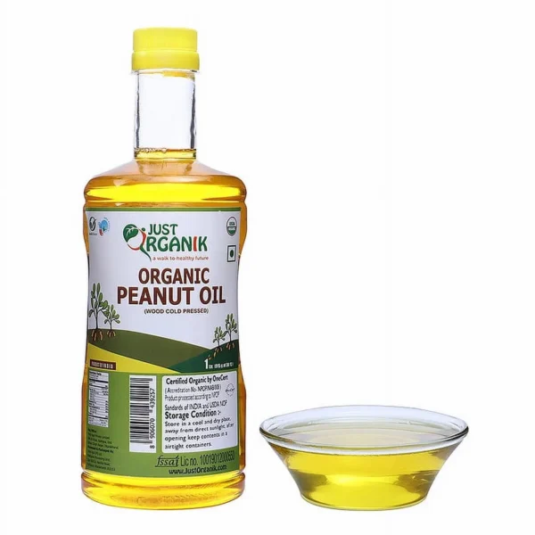 Just Organik Organic Peanut Oil, Wood Cold Pressed, Unrefined, 1 Liter