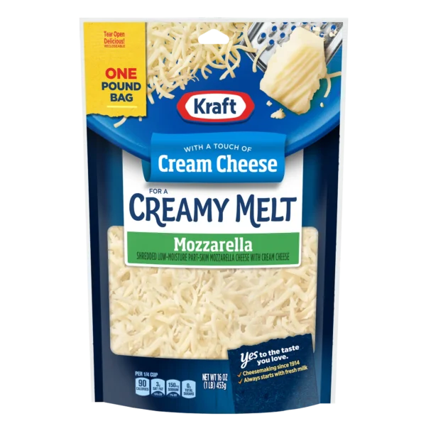 Kraft Mozzarella Cheese with a Touch of Cream Cheese Shredded Natural Cheese 16oz Bag