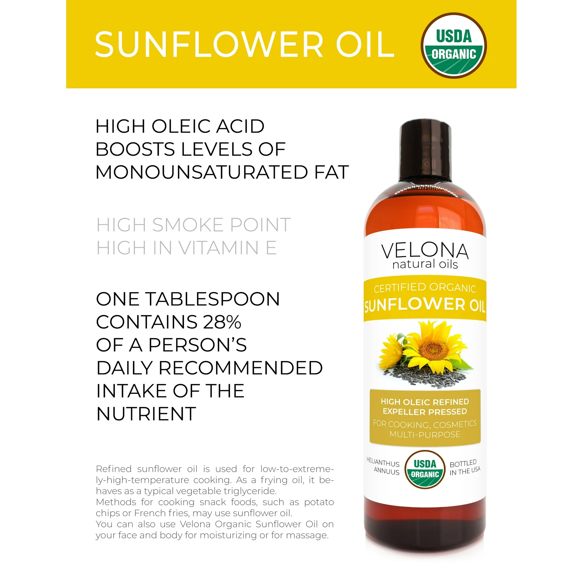 Velona USDA Certified Organic Sunflower Oil - 4 oz - Image 3