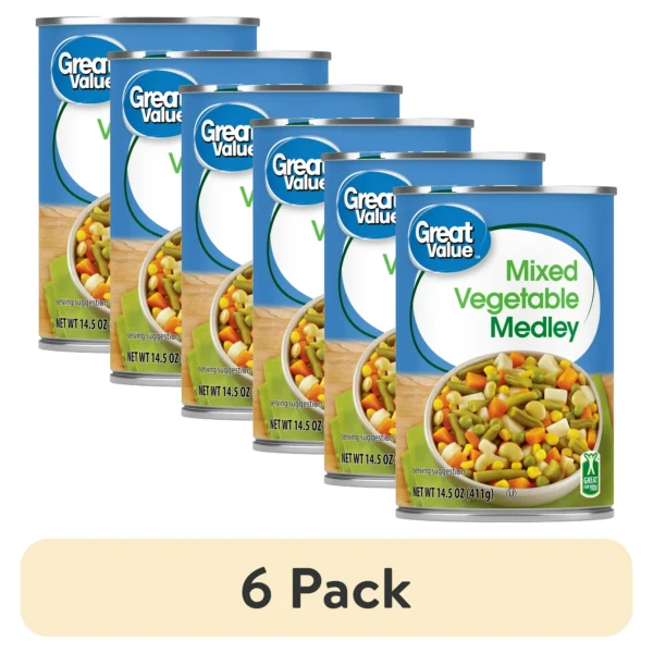 Great Value Mixed Vegetable Medley, Canned Mixed Vegetables, 14.5 oz Can (6 pack)