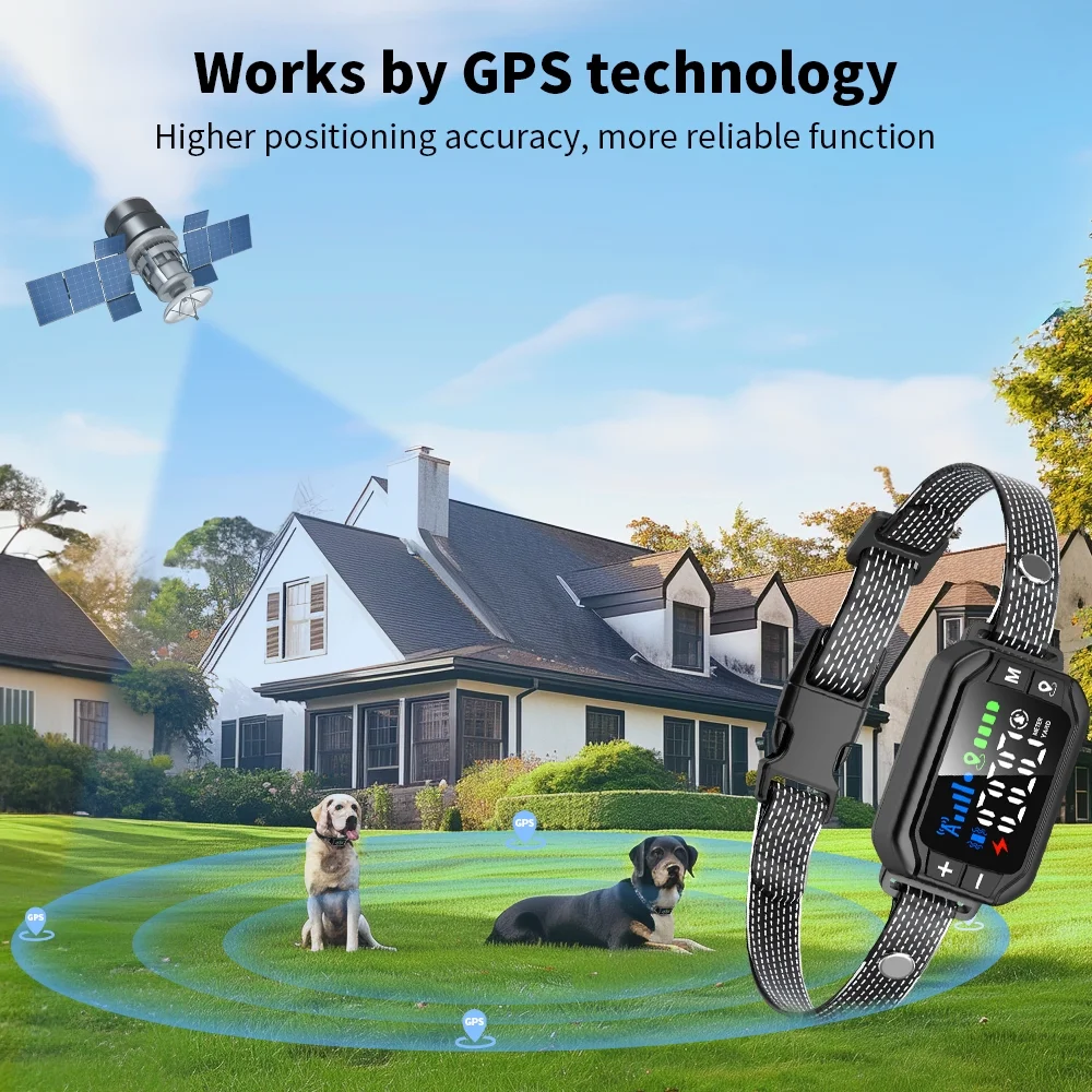 PcEoTllar GPS Wireless Dog Fence Collar, Electric Dog Fence with GPS, Beep/Vibration/Shock, Black - Image 2
