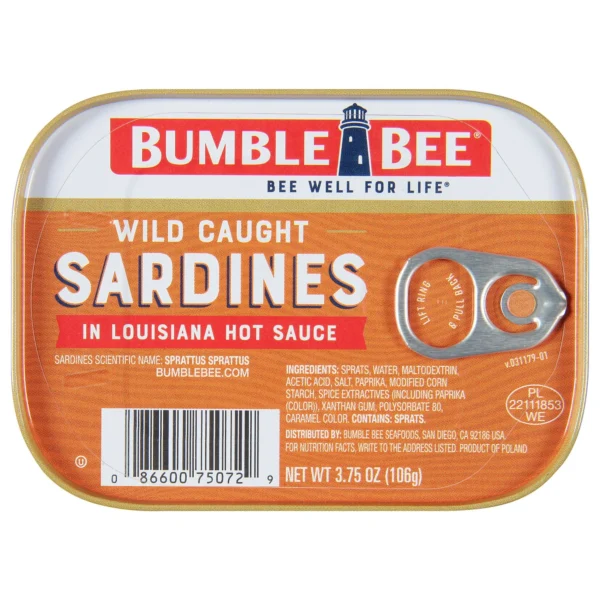 Bumble Bee Sardines in Hot Sauce, 18g Protein per serving, 3.75oz Can