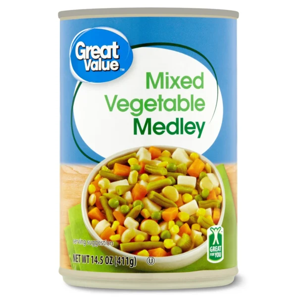 Great Value Mixed Vegetable Medley, Canned Mixed Vegetables, 14.5 oz Can
