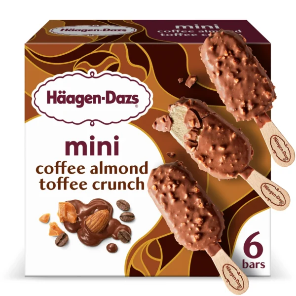 Haagen Dazs Coffee Almond Toffee Crunch Ice Cream Mini Snack Bars, Kosher, 6 Ct