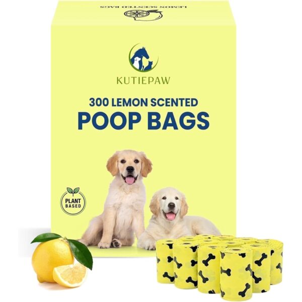 Kutiepaw Dog Poop Bags - 300 Count, Lemon-Scented Biodegradable & Compostable Waste Bags