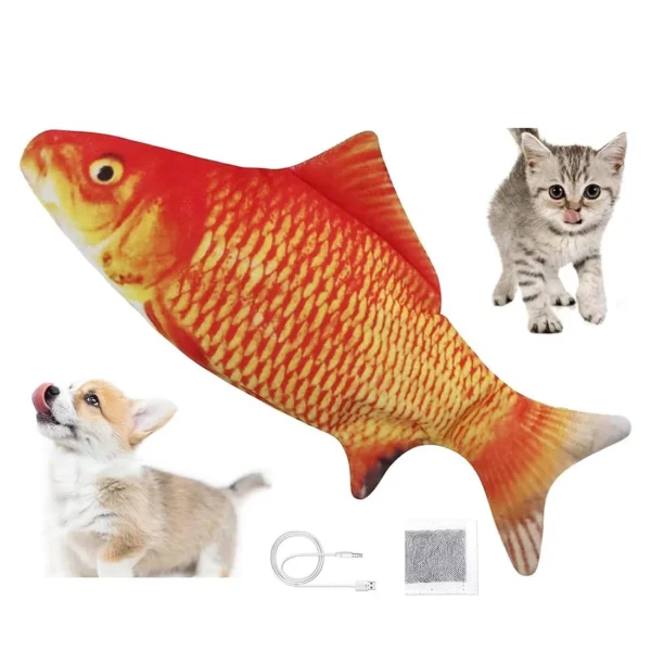 PawfectPals Touch Sensitive Realistic Orange Floppy Dancing Cat Kicker Fish Toy with Catnip (Goldfish)