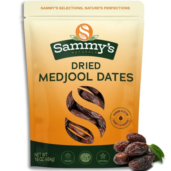 Sammy’s Medjool Dates, 16 oz (1 lb) – No Sugar Added, Naturally Sweet, Good Source of Fiber