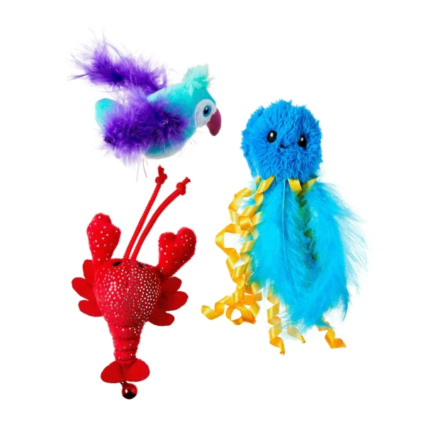 Vibrant Life 3-Piece Tropical Cat Toys with Catnip, Blue and Red