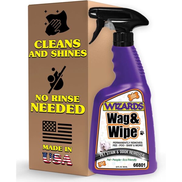 Wizards Pet Stain Remover & Odor Eliminator – 22 oz Enzyme-Free Spray for Carpets