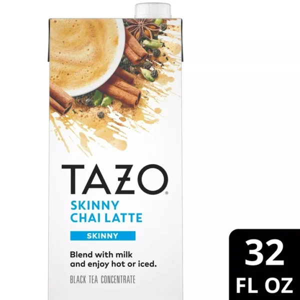 TAZO Skinny Chai Latte, Black Tea Concentrate, Hot or Iced Tea, 32 oz Carton